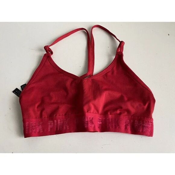 VS Pink Sport Ultimate Lightly Lined Strappy Sports Bra Size S Red Pepper - Picture 1 of 11